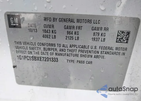 2014 Chevrolet Cruze 1Lt Auto from USA, damaged, VIN 1G1PC5SBXE7201333